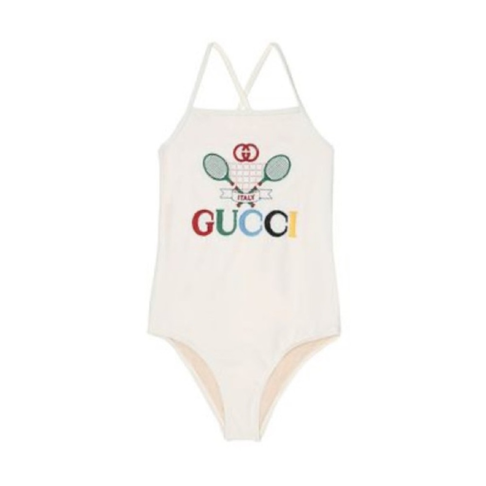 Gucci Cream One-Piece with Multicolor Logo